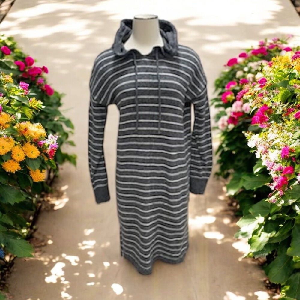 Hem & Thread‎ Gray Stripe Hoodie Sweater Dress S Casual Tunic Boho Chic Casual